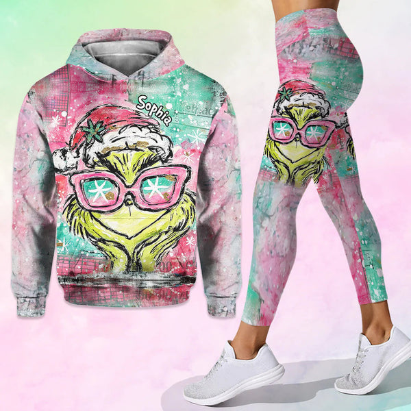 Grch Green Monster Merry Christmas - Personalized Hoodie and Leggings