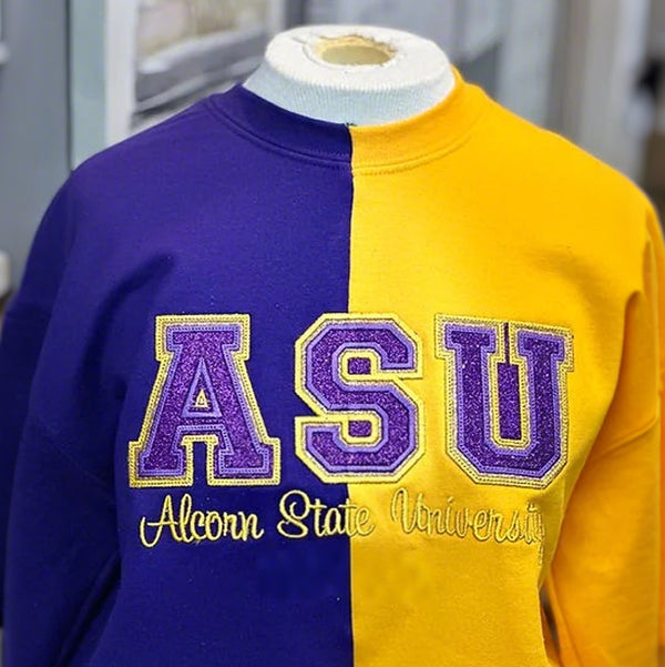 Custom Split Embroidered Two-Tone Sweatshirt | Personalized School Name & Logo Option