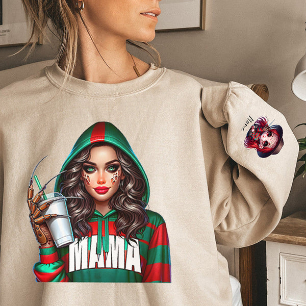 Custom Halloween MAMA Sweatshirt with Kid's Names on the Sleeve