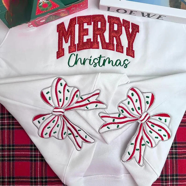 Personalized Merry Christmas Bow Side Sweatshirt