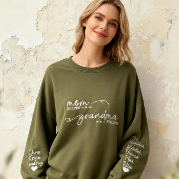 Custom Embroidered Mom Grandma Est Year Sweatshirt