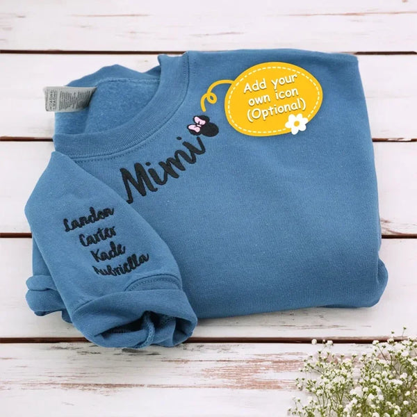 Custom Mama Christmas Embroidered Sweatshirt with Kids Names on Sleeve