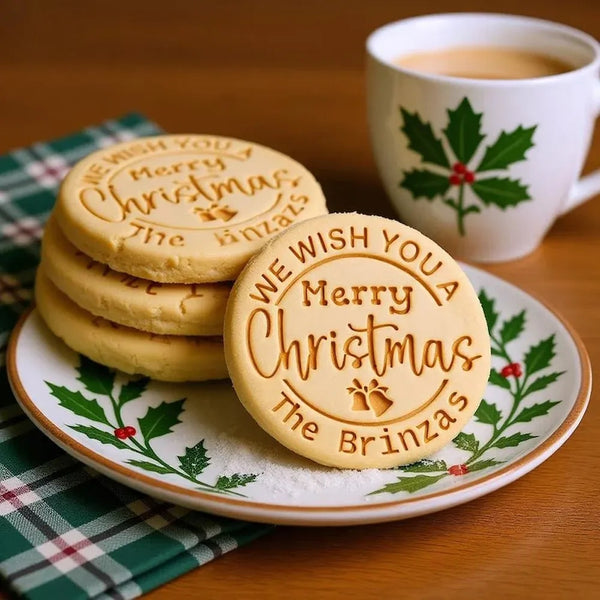 Personalized Christmas Cookie Cutter Stamp Set Custom Family Name Holiday Baking Gift