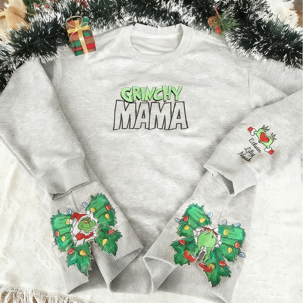 Custom Embroidered Mama Christmas Sweatshirt with Side Bow