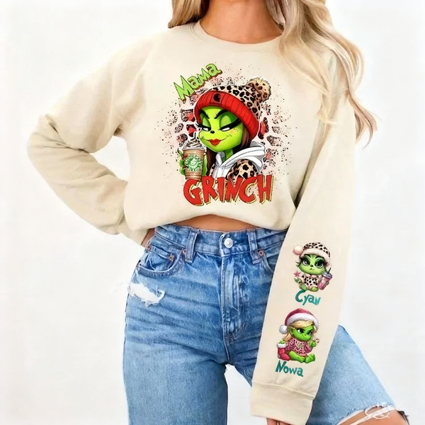 Custom Christmas MAMA Daddy Sweatshirt Gift with Kid's Names on the Sleeve