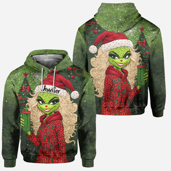 Green Monster Festive Grch Lady - Personalized Hoodie And Leggings - Gift For Movie Fans