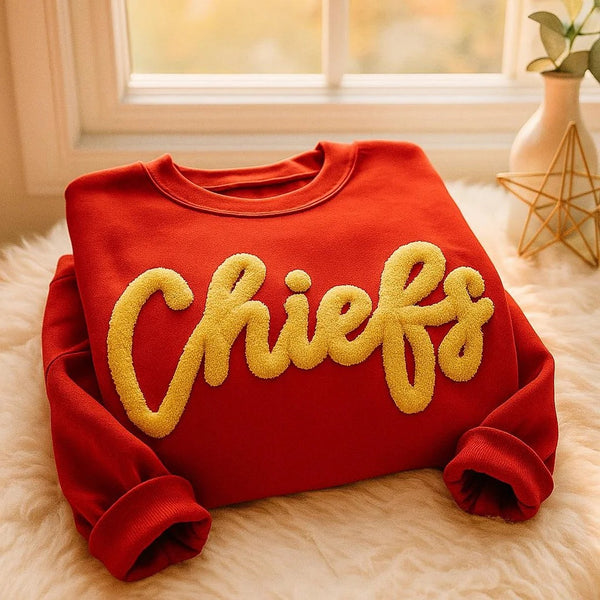 Customized Chenille YARN EMBROIDERED Sweatshirt Game Day Fuzzy Letter