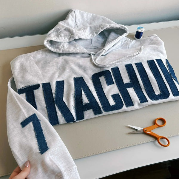 Custom Denim Name/Number Patchwork Sweatshirt