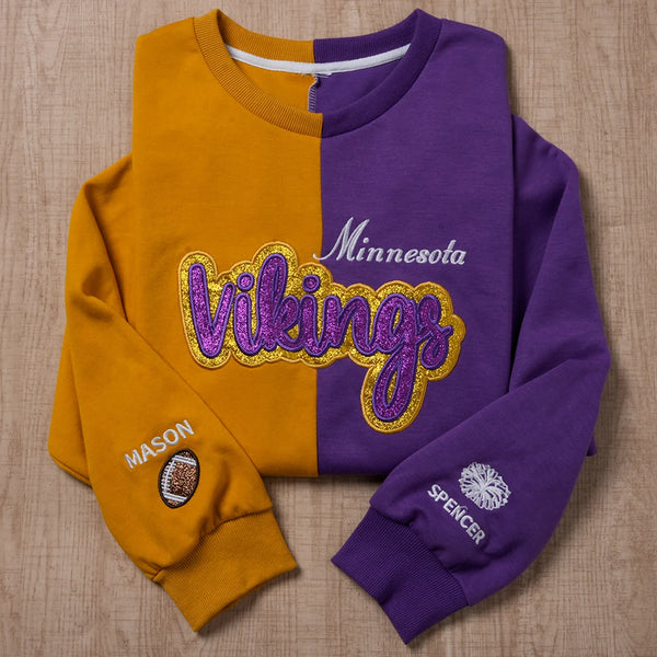 Custom Team Mascot Two Tone Embroidered Glitter Sweatshirt