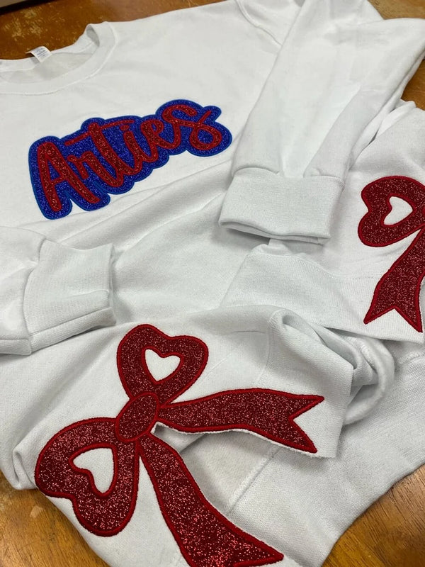 Custom Embroidered Glitter Team Sweatshirt with Bows
