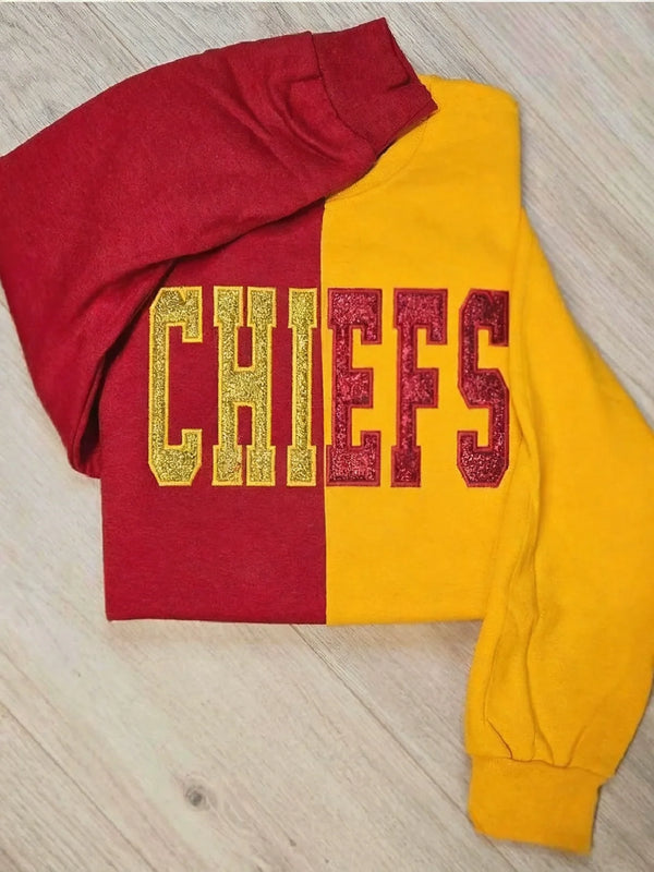 Custom Glitter Embroidered Two Tone Sweatshirt For Game Day