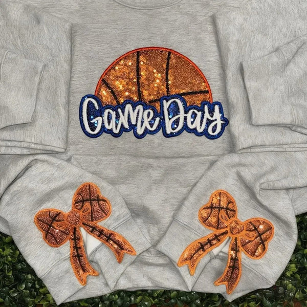 Personalized Basketball Game Day Sweatshirt with Side Bows Basketball Mom sweatshirt