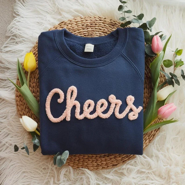 Custom Chenille Yarn Embroidered Cheers Sweatshirt/Hoddie