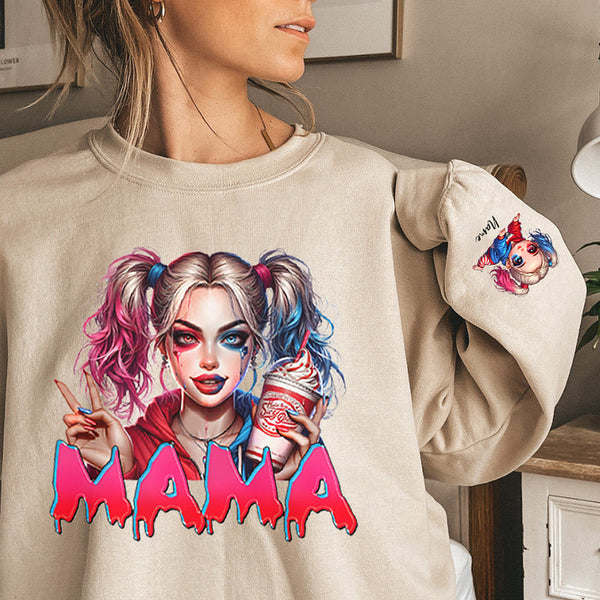 Custom Halloween MAMA Sweatshirt with Kid's Names on the Sleeve