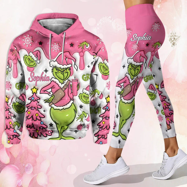Grch Green Monster Snowflakes - Personalized Hoodie And Leggings
