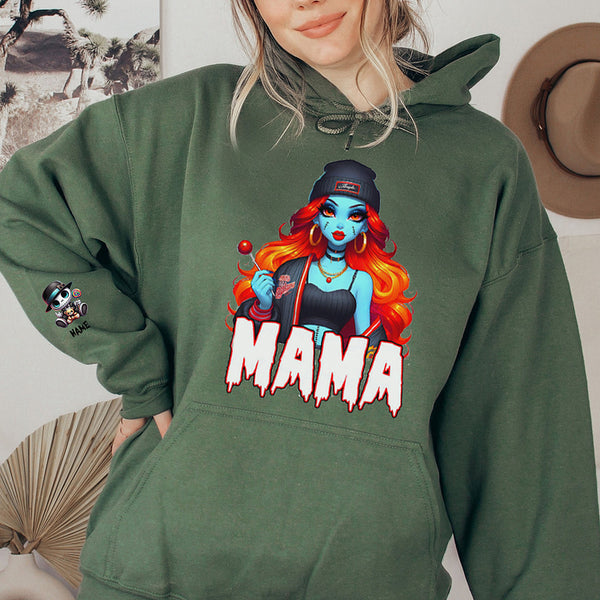 Custom Halloween MAMA Sweatshirt with Kid's Names on the Sleeve