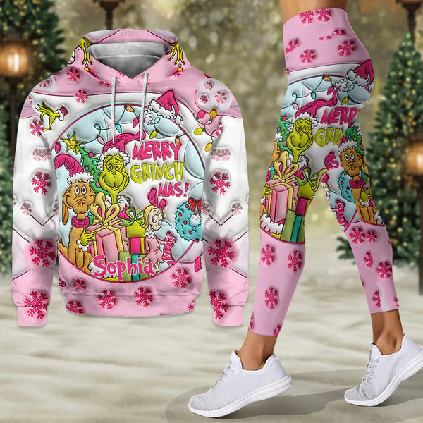 Grch Green Monster Merry Grinchmas - Personalized 3D Inflated Effect Christmas Hoodie and Leggings