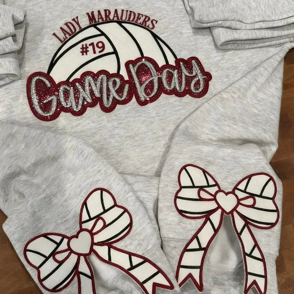 Personalized Volleyball Game Day Sweatshirt with Side Bows Volleyball Coquette Bows Sweatshirt