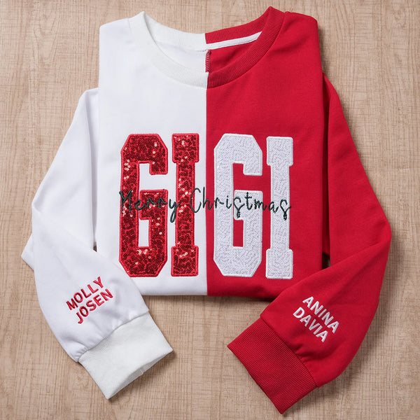 Custom Two Tone Sequins Gigi Sweatshirt Christmas Split Fashion Embroidered Hoodie