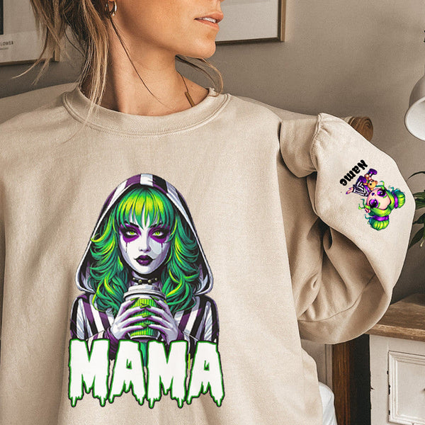 Custom Halloween MAMA Sweatshirt with Kid's Names on the Sleeve