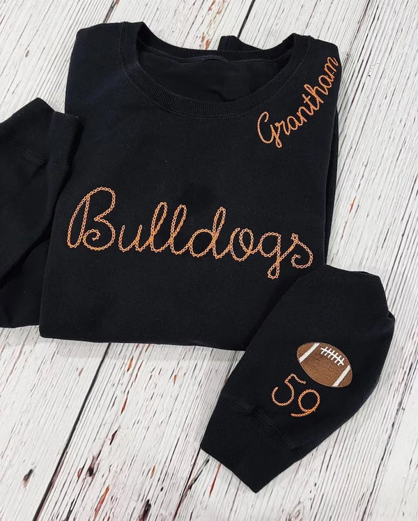 Vintage Football Sweatshirt – Sports Mom Pullover with Chain Stitch Embroidered Neckline