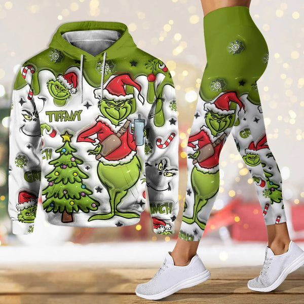 Green Monster Merry Grchmas - Personalized Hoodie And Leggings