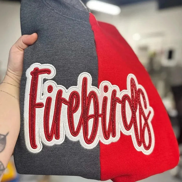 Personalized Split Team Spirit Crewneck Embroidered Applique Team Name Game Day Outfit