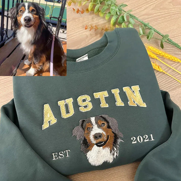 Personalized Embroidered Pet Dog Face and Name Est Sweatshirt Keepsake Gift for Pet Lovers