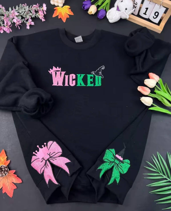 Embroidered Wicked Glitter Colorful Sweatshirt, Christmas Custom Sweatshirt
