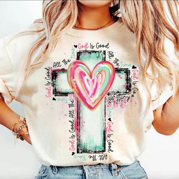 God Is Good All The Time T-Shirt, Hand Drawn Cross Shirt, Watercolor Cross Tee Religious Hoodie Christian Shirt Unisex Sweater Gift For Women For Men