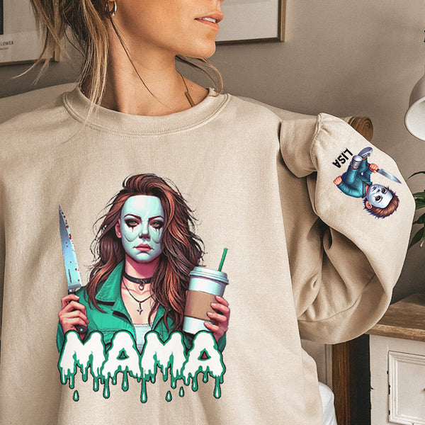 Custom Halloween MAMA Sweatshirt with Kid's Names on the Sleeve