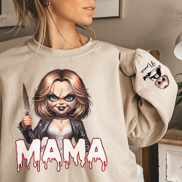 Custom Halloween MAMA Sweatshirt with Kid's Names on the Sleeve