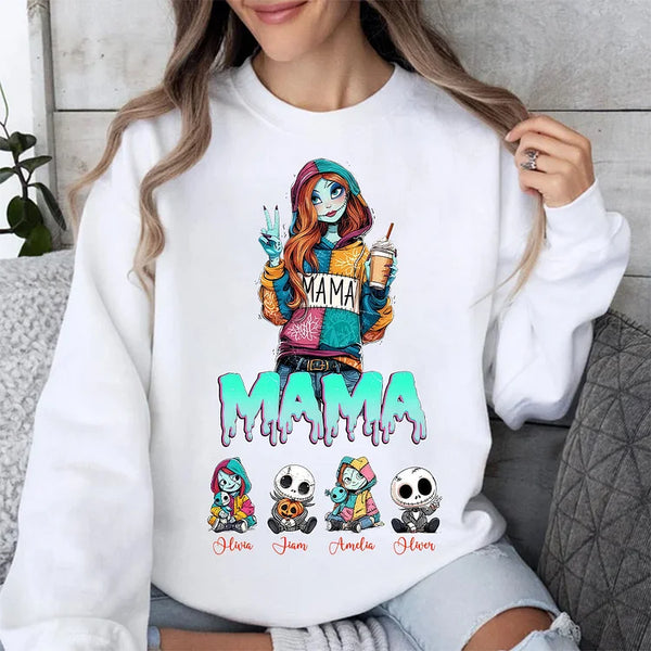Custom Halloween Spooky Mama Sweatshirt with Kids' Names, Personalized Mom Hoodie, Custom Halloween Gift