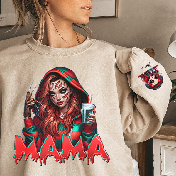 Custom Halloween MAMA Sweatshirt with Kid's Names on the Sleeve