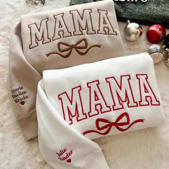 Embroidered Mama Bow Sweatshirt with Kids Name, Gifts for Mom