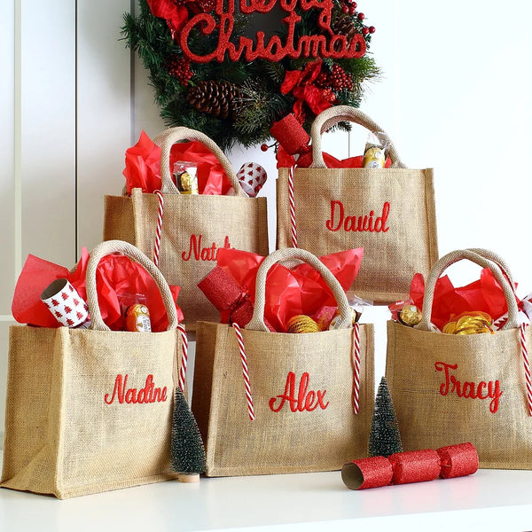 Personalized Embroidered Christmas Gift Bag Eco-friendly Jute