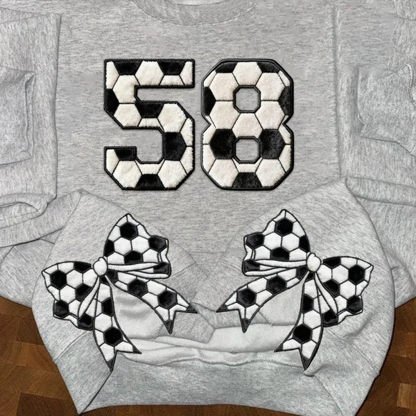 Personalized Soccer-Themed Embroidered Side Bow Sweatshirt with Custom Number/Letter