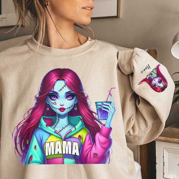 Custom Halloween MAMA Sweatshirt with Kid's Names on the Sleeve