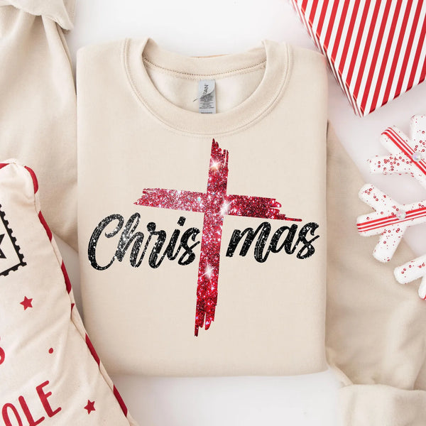 Cross Christmas Sweatshirt, Jesus Christ Sweater, Religious New Year Gift, Merry Christ-mas Sweatshirt, Family Christmas Shirts,Faith Christ