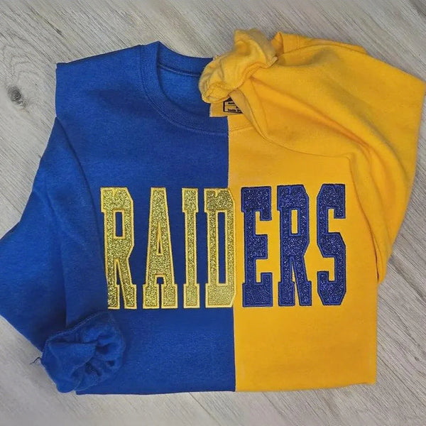 Custom Glitter Embroidered Two Tone Team Sweatshirt For Game Day