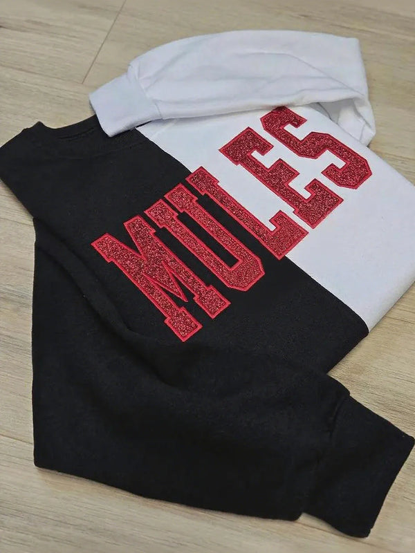 Custom Glitter Embroidered Two Tone Team Name Sweatshirt For Game Day