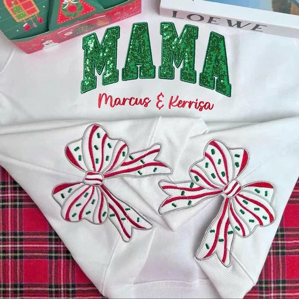 Custom Sequins Embroidered Bow Christmas GIGI Sweatshirt - Pullover Bow Side Bow Embroidered Hoodie