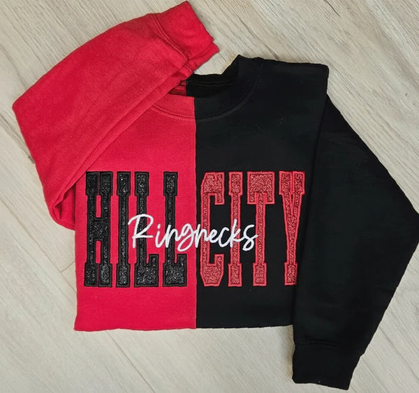 Custom Two Tone Glitter Mascot Sweatshirt School Team Split Fashion Embroidered Sweatshirt